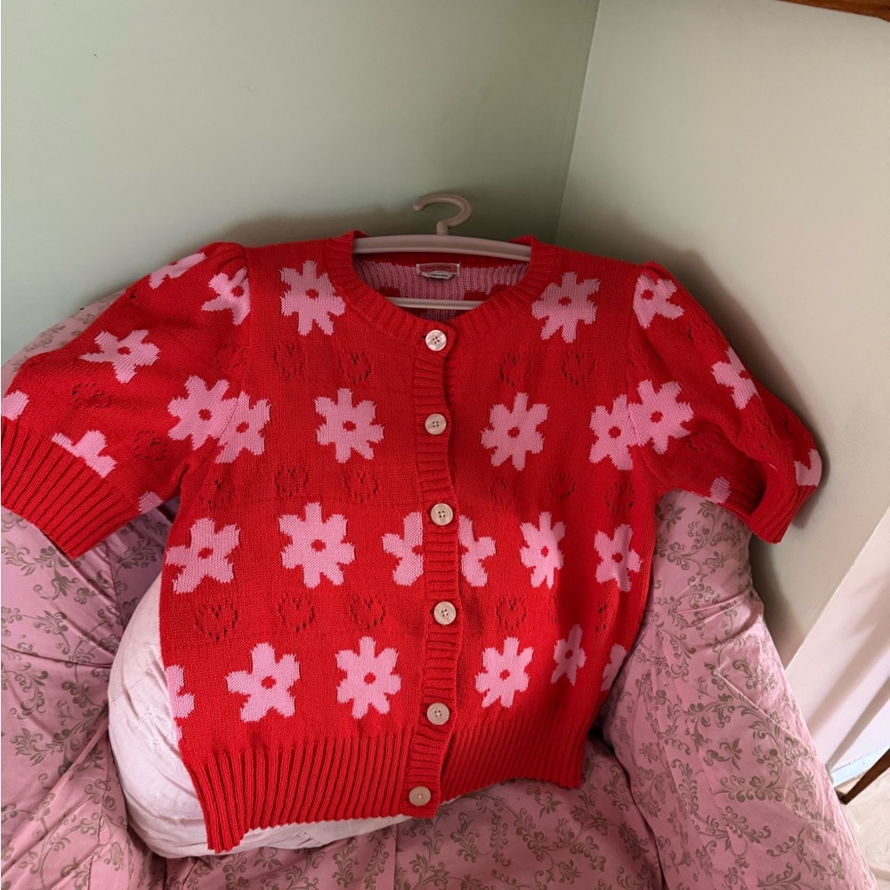 Kate Spade Red and Pink Floral Cardigan large